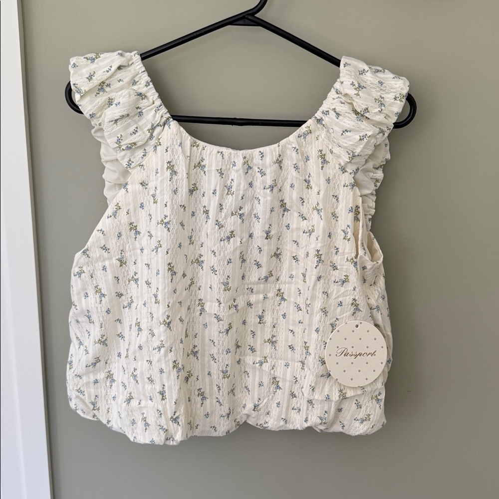 Passport Cream and Blue Floral Top